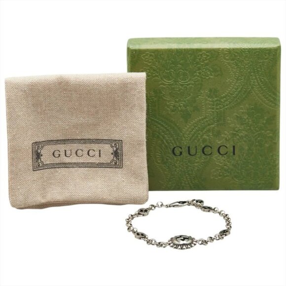 GUCCI Interlocking G Logos Bracelet 7.5" Silver 925 Auth w/Box #9753 - Picture 1 of 6